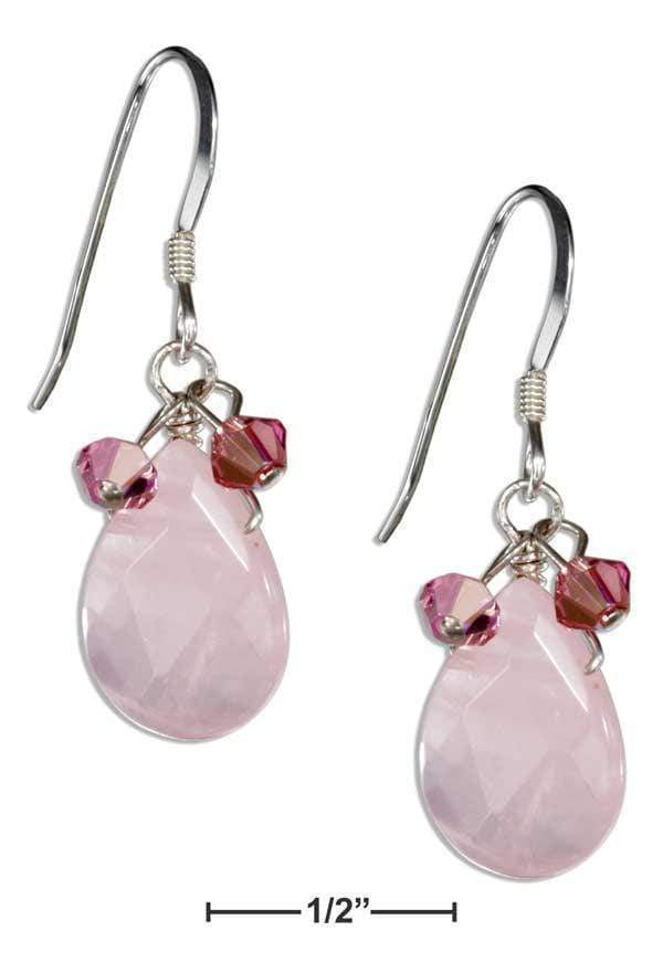 Silver Earrings Sterling Silver Rose Quartz Teardrop Earrings With Pink Austrian Crystals JadeMoghul Inc.