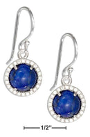 Silver Earrings Sterling Silver Round Reconstituted Blue Stone Earrings With Micro Pave Cubic Zirconia Halo JadeMoghul Inc.