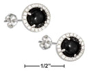 Silver Earrings Sterling Silver Round Simulated Onyx Earrings With Micro Pave Cubic Zirconia Halo JadeMoghul Inc.