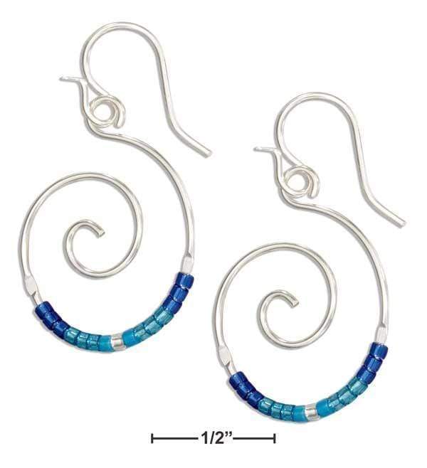 Silver Earrings Sterling Silver Round Spiral Dangle Earrings With Blue Glass Seed Beads JadeMoghul Inc.