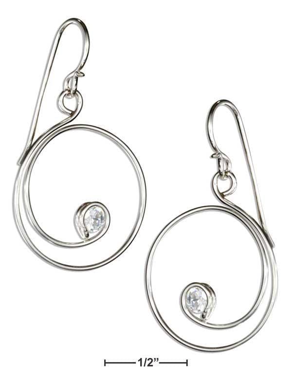 Silver Earrings Sterling Silver Round Swirl With Cubic Zirconia Wire Earrings JadeMoghul Inc.