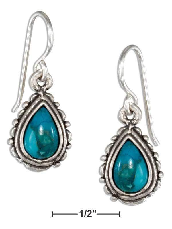 Silver Earrings Sterling Silver Scallop And Beaded Edge Simulated Turquoise Teardrop Earrings JadeMoghul Inc.