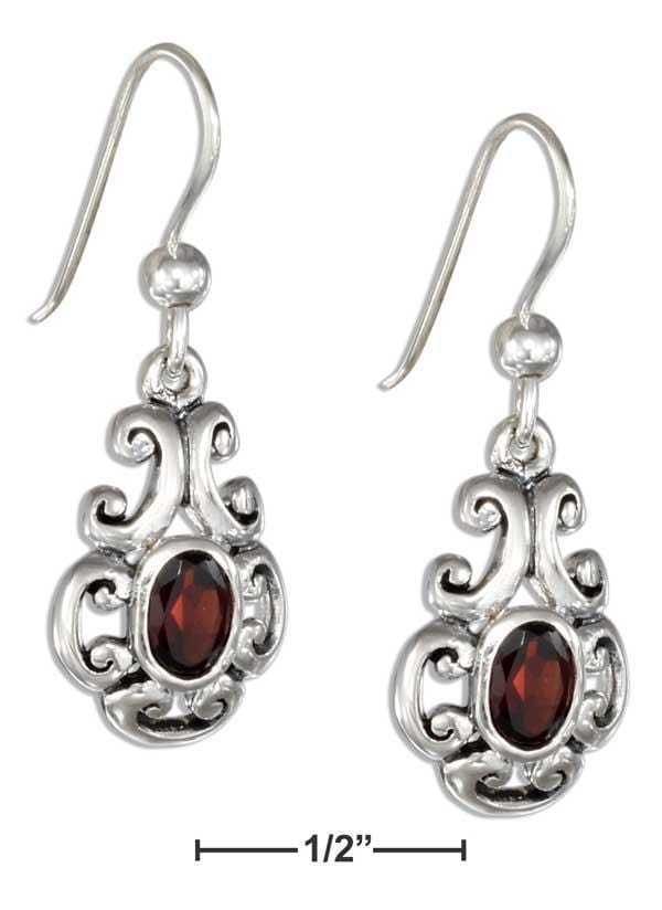 Silver Earrings Sterling Silver Scrolled Design Oval Garnet Earrings JadeMoghul Inc.