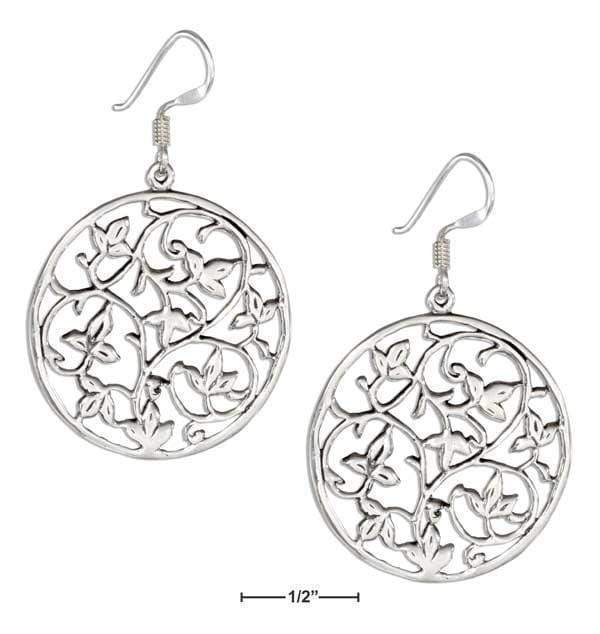 Silver Earrings Sterling Silver Scrolled Vines Design Round Earrings On French Wires JadeMoghul Inc.