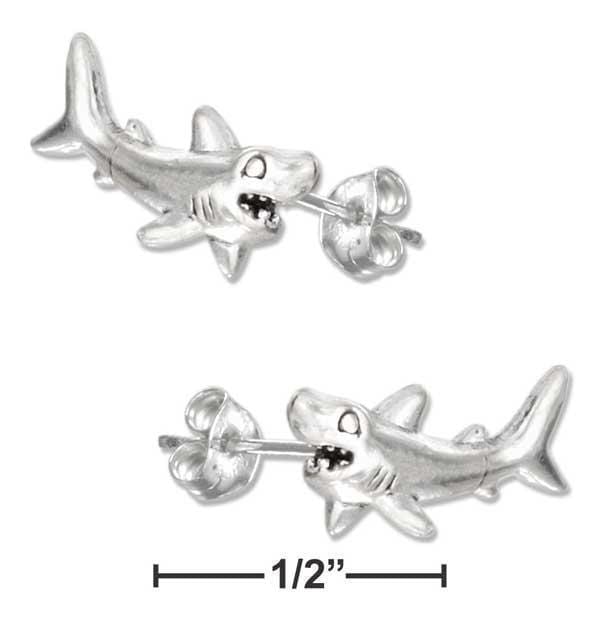 Silver Earrings Sterling Silver Shark Earrings On Posts JadeMoghul Inc.