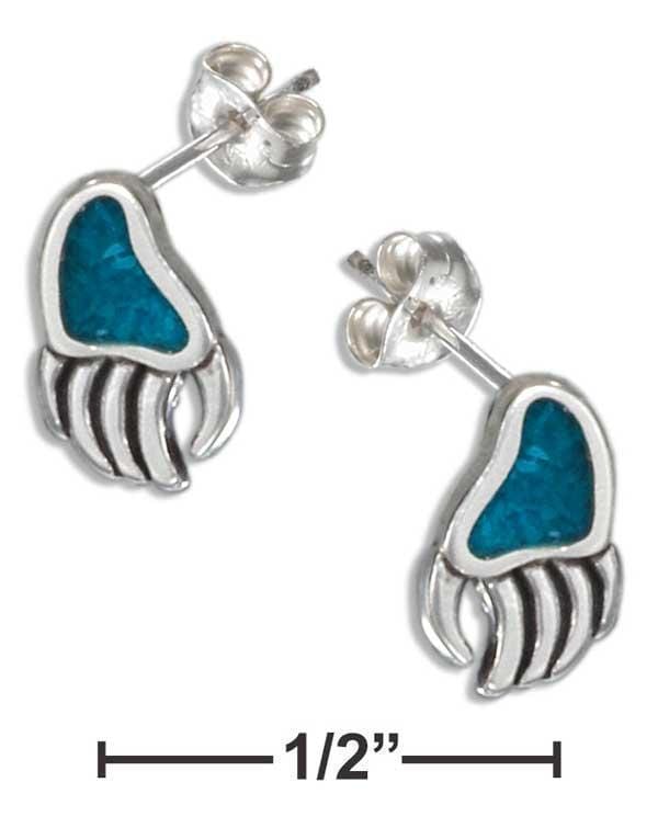 Silver Earrings Sterling Silver Simulated Turquoise Bear Paw Earrings Stainless Steel Posts JadeMoghul Inc.