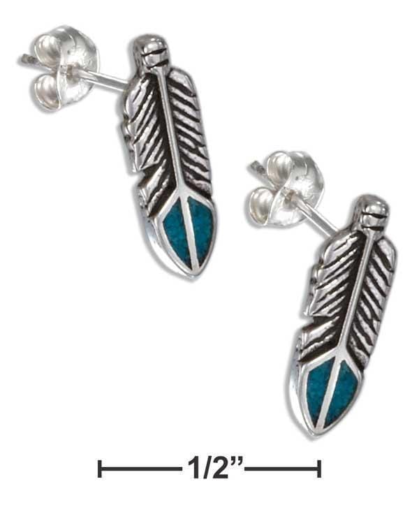 Silver Earrings STERLING SILVER SIMULATED TURQUOISE FEATHER EARRINGS ON STAINLESS STEEL POSTS JadeMoghul