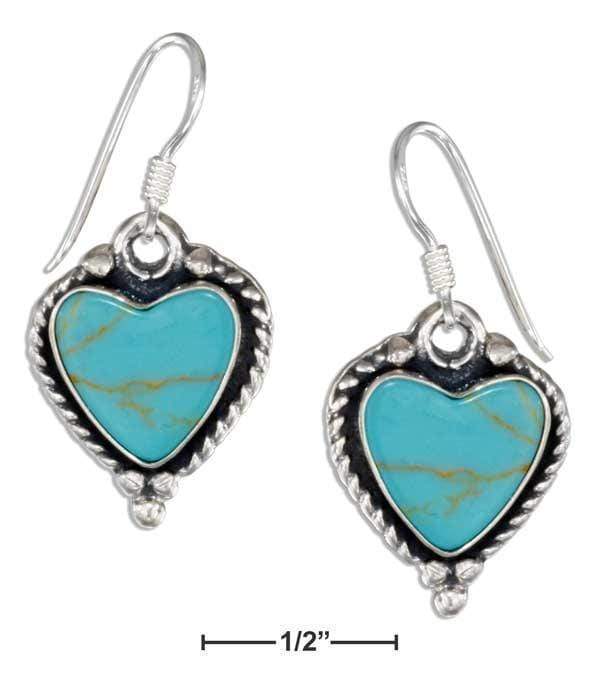 Silver Earrings Sterling Silver Simulated Turquoise Heart Earrings With Roped Edges JadeMoghul Inc.