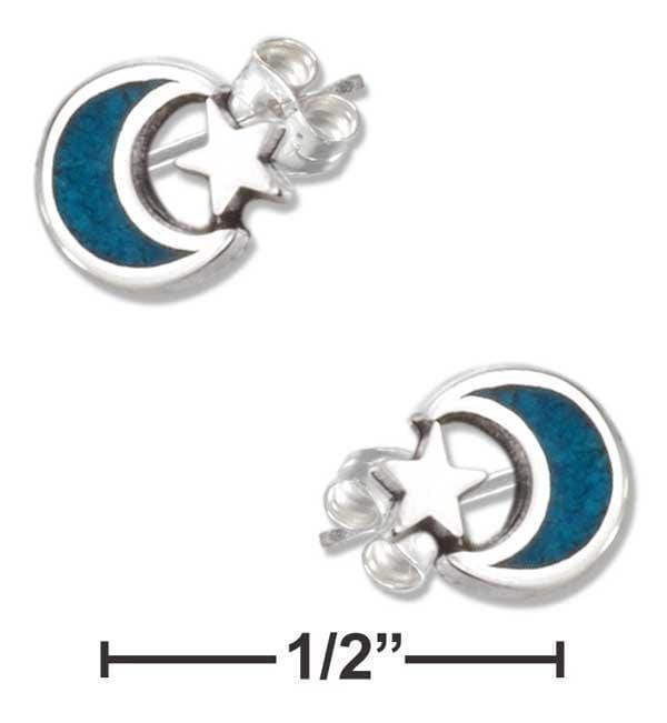 Silver Earrings Sterling Silver Simulated Turquoise Moon & Star Earrings Stainless Steel Post JadeMoghul Inc.