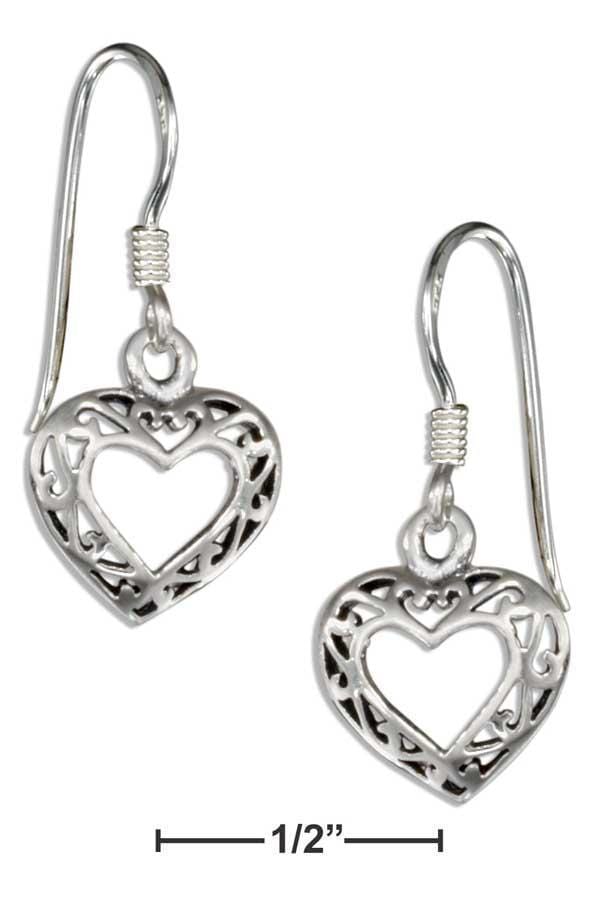 Silver Earrings Sterling Silver Small Filigree Open Heart Earrings On French Wires JadeMoghul Inc.