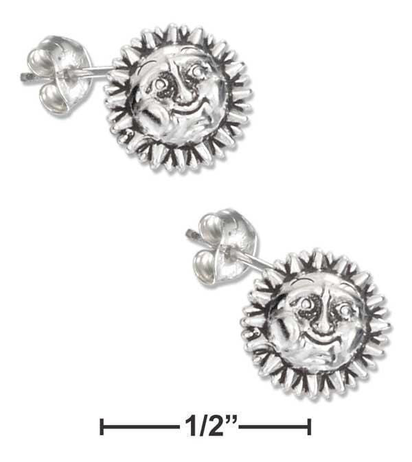 Silver Earrings Sterling Silver Smiling Sun Face Earrings On Stainless Steel Posts And Nuts JadeMoghul Inc.