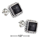 Silver Earrings Sterling Silver Square Roped Edge Simulated Onyx Post Earrings JadeMoghul Inc.