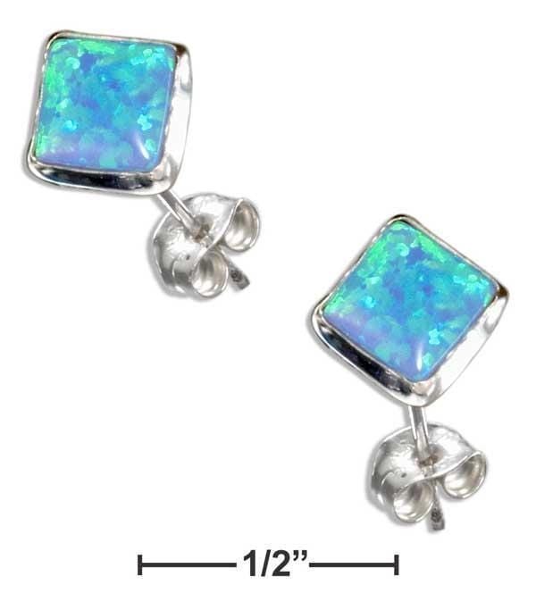 Silver Earrings Sterling Silver Square Synthetic Blue Opal Post Earrings JadeMoghul Inc.