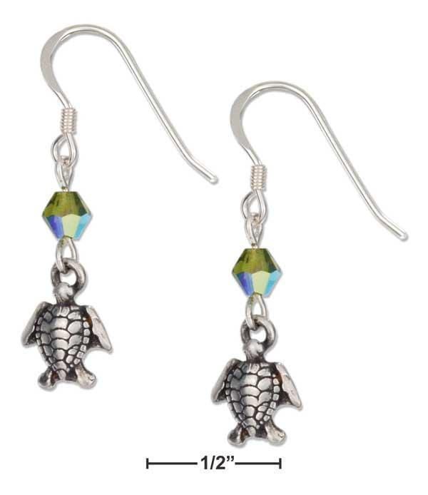 Silver Earrings Sterling Silver Swimming Turtle Earrings With Green Swarovski Crystals JadeMoghul Inc.