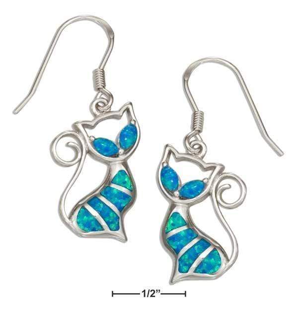 Silver Earrings Sterling Silver Synthetic Blue Opal Cat Earrings JadeMoghul Inc.