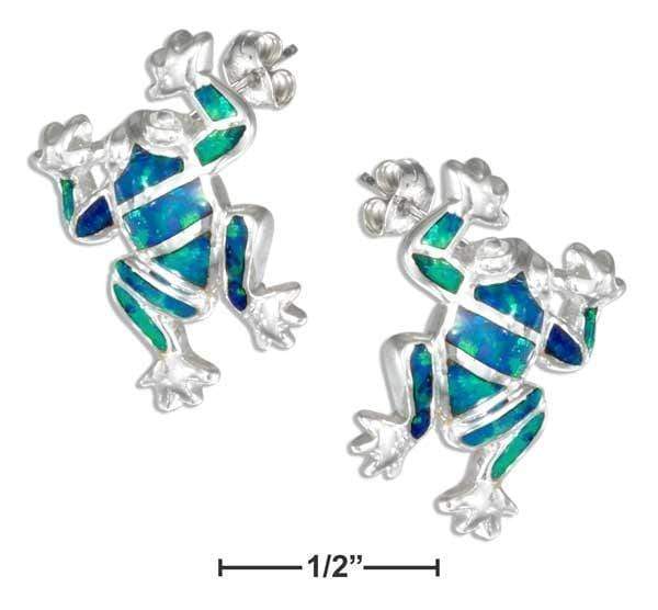 Silver Earrings Sterling Silver Synthetic Blue Opal Frog Earrings JadeMoghul Inc.