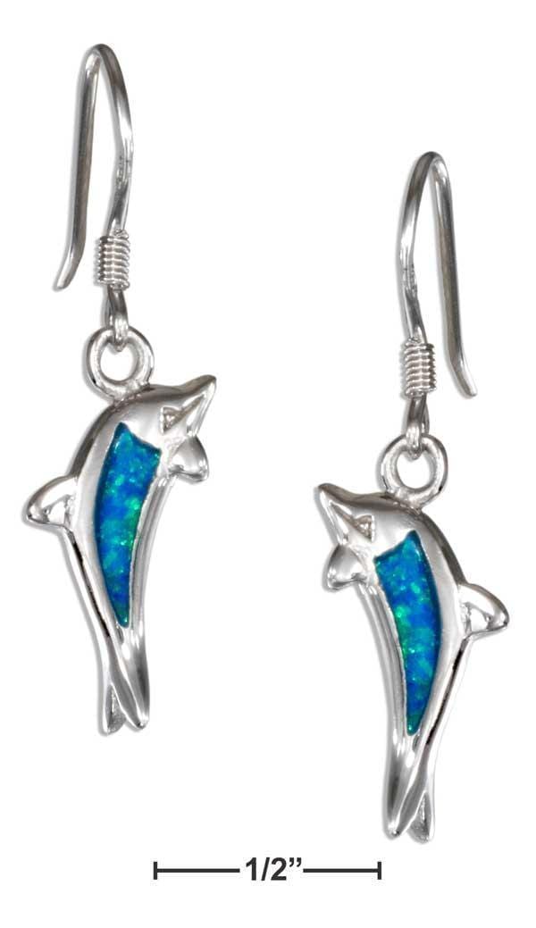 Silver Earrings STERLING SILVER SYNTHETIC BLUE OPAL JUMPING DOLPHIN EARRINGS JadeMoghul