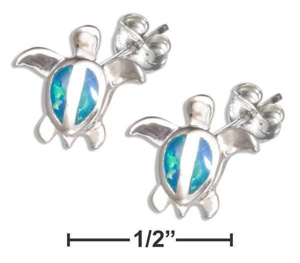 Silver Earrings Sterling Silver Synthetic Blue Opal Turtle Earrings With Double Stone Shell JadeMoghul Inc.