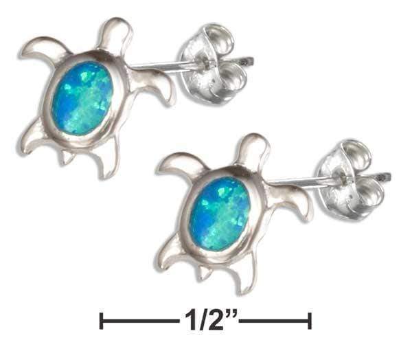 Silver Earrings Sterling Silver Synthetic Blue Opal Turtle Earrings With Single Stone Shell JadeMoghul Inc.