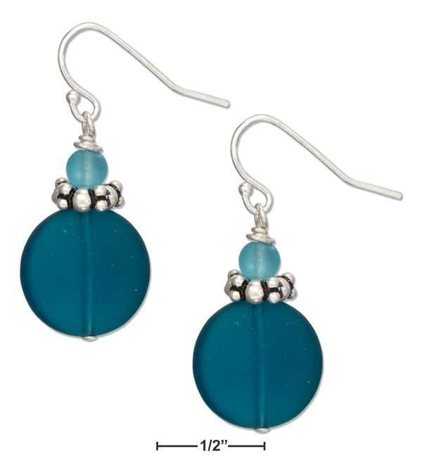 Silver Earrings Sterling Silver Teal Aqua Ocean Blue Round Sea Glass Earrings Blue Glass Bead JadeMoghul