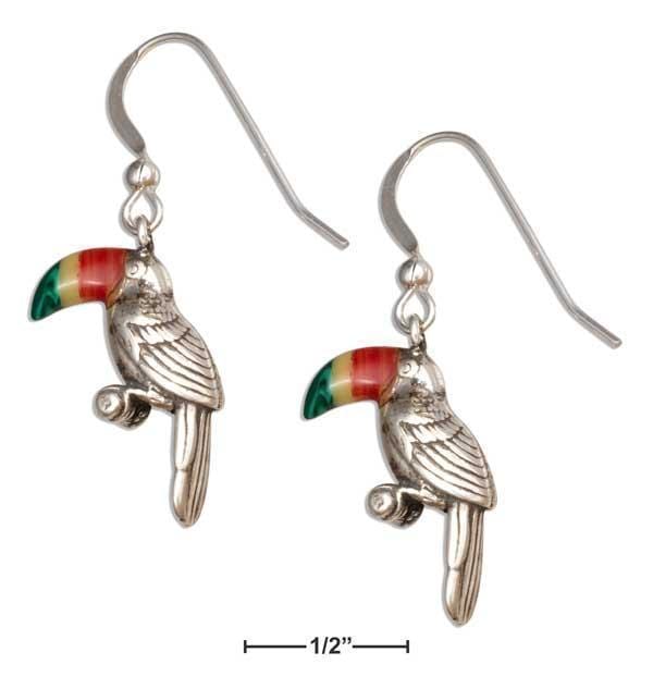 Silver Earrings Sterling Silver Tropical Toucan Dangle Earrings With Colorful Inlay Beak JadeMoghul Inc.