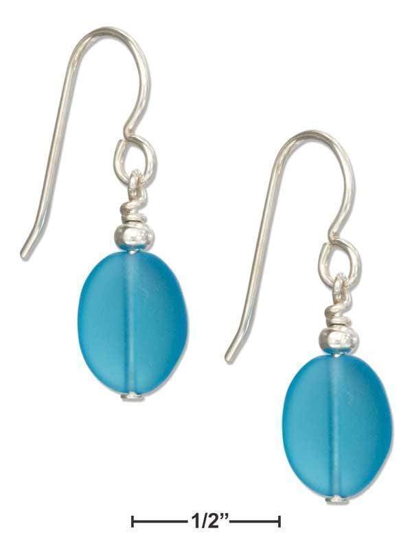 Silver Earrings Sterling Silver Turquoise Bright Aqua Blue Oval Sea Glass Earrings JadeMoghul