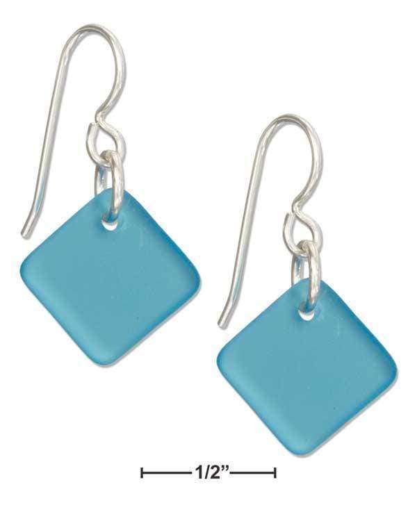 Silver Earrings Sterling Silver Turquoise Bright Aqua Blue Square Sea Glass Earrings JadeMoghul