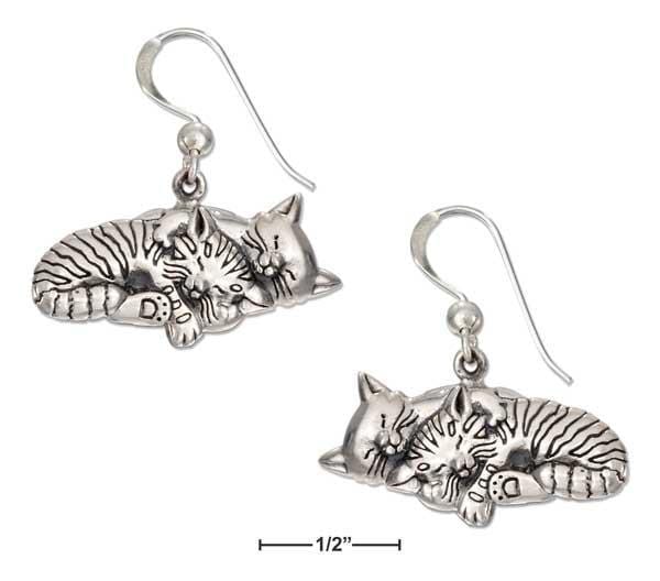 Silver Earrings Sterling Silver Two Sleeping Kitty Cat Earrings On French Wires JadeMoghul Inc.