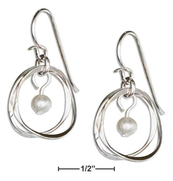 Silver Earrings Sterling Silver Warped Circles With Fresh Water Cultured Pearl Dangle Earrings JadeMoghul Inc.