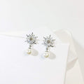 Silver Earrings Sterling Silver Women Christmas Gift Shiny Zircon Decor Snowflake Shape Pearl Earrings TIY