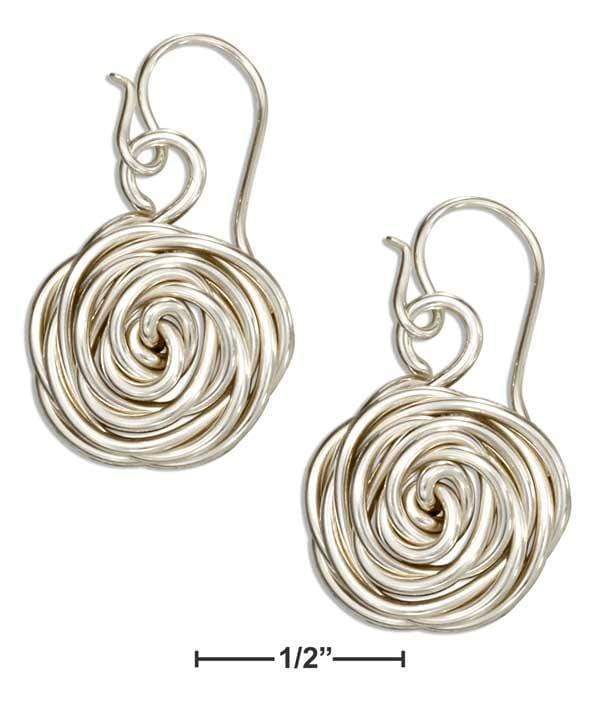 Silver Earrings Sterling Silver Wrapped Wire Rose Flower Dangle Drop Earrings JadeMoghul