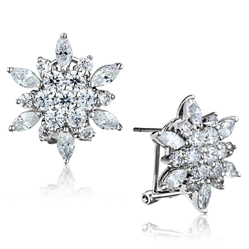 Stud Earrings For Women 3W661 Rhodium Brass Earrings with AAA Grade CZ