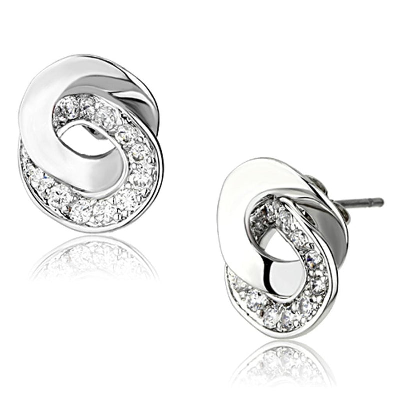 Stud Earrings Set 3W376 Rhodium Brass Earrings with AAA Grade CZ