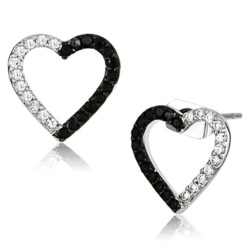 Stud Earrings Set 3W381 Rhodium + Ruthenium Brass Earrings with CZ