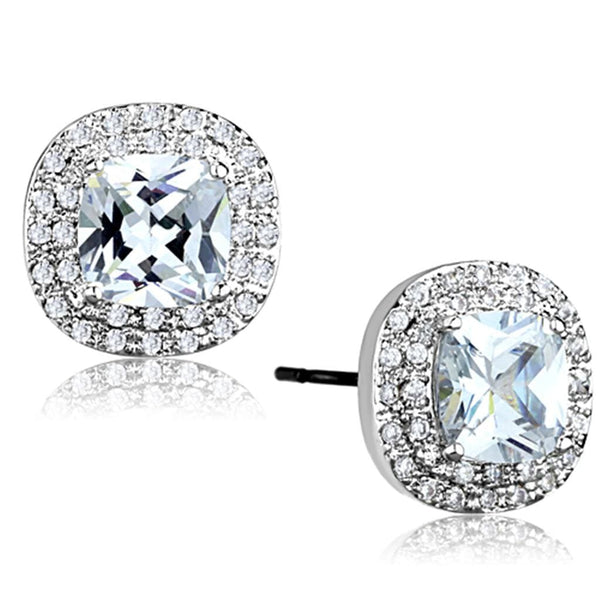 Stud Earrings Set 3W651 Rhodium Brass Earrings with AAA Grade CZ