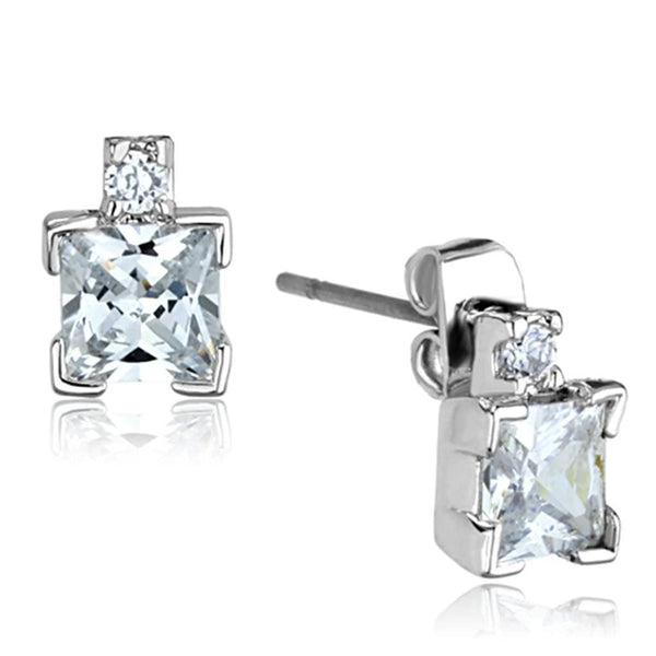 Stud Earrings Set 3W654 Rhodium Brass Earrings with AAA Grade CZ