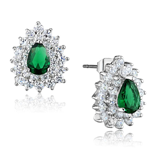 Stud Earrings Set 3W656 Rhodium Brass Earrings with Synthetic in Emerald