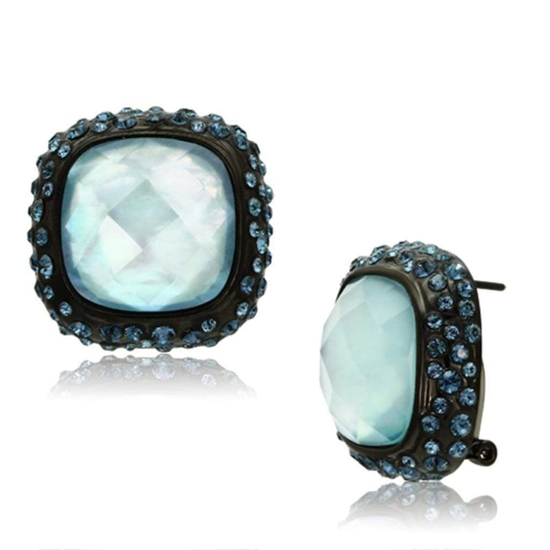 Stud Earrings VL065 Black - Brass Earrings with Synthetic in Sea Blue