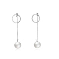 Silver Earrings Stylish Long Pearl Pendant Geometric Circle Sterling Silver Earrings TIY