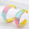 Summer Vacation Bright Color C Shape Raffia Design Hoop Earrings