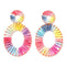 Silver Earrings Summer Vacation Bright Color Oval Shape Raffia Design Drop Earrings TIY
