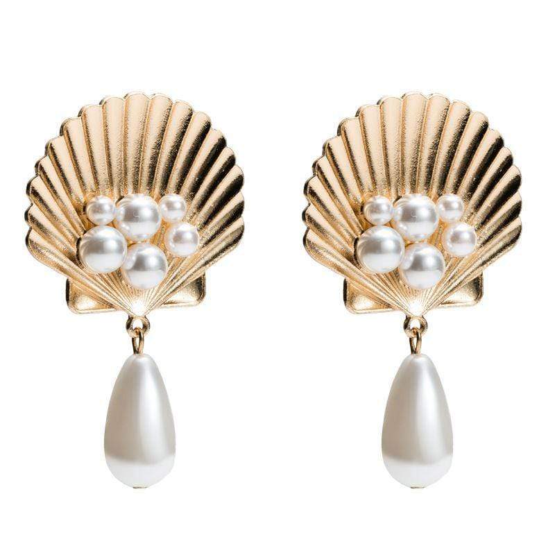 Summer Vacation Element Shell Design Women Imitation Pearl Earrings