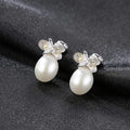 Sweet Young Women Flower Design 8-9mm Freshwater Pearl Stud Earrings