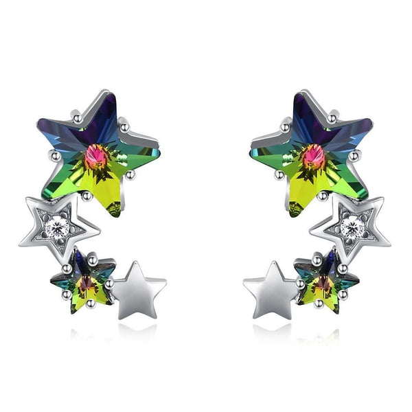 Top Grade Graceful Shiny Green Star Shape S925 Silver Crystal Zircon Women Earrings