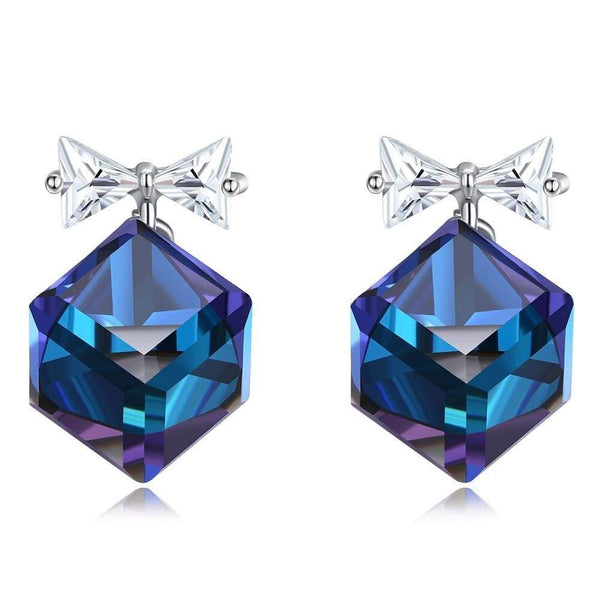 Silver Earrings Top Grade Romantic Trendy Style Shiny Blue Crystal Zircon Geometric Swarovski Elemen Stud Earrings TIY