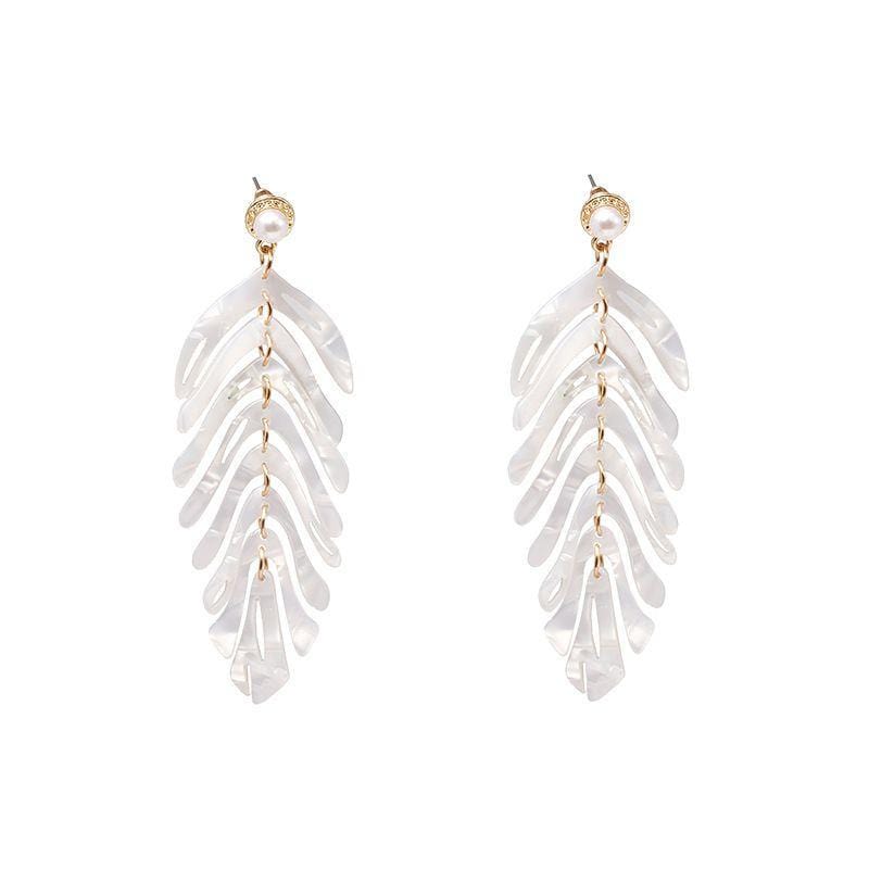 Tropical Style Fashion Women Acrylic Leaf Pattern Drop Earrings