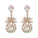 Silver Earrings Tropical Style Fashion Women Pineapple Shape Crystal Drop Earrings TIY