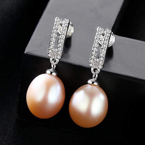 Unique 3A Zircon 10-11mm Big Size Natural Pearl Sterling Silver Earrings