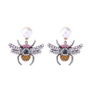 Unique Bee Design Women Imitation Pearl Rhinestone Stud Earrings