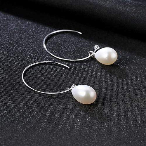 Unique Design Modern Women Sterling Silver Natural Pearl Hoop Earrings